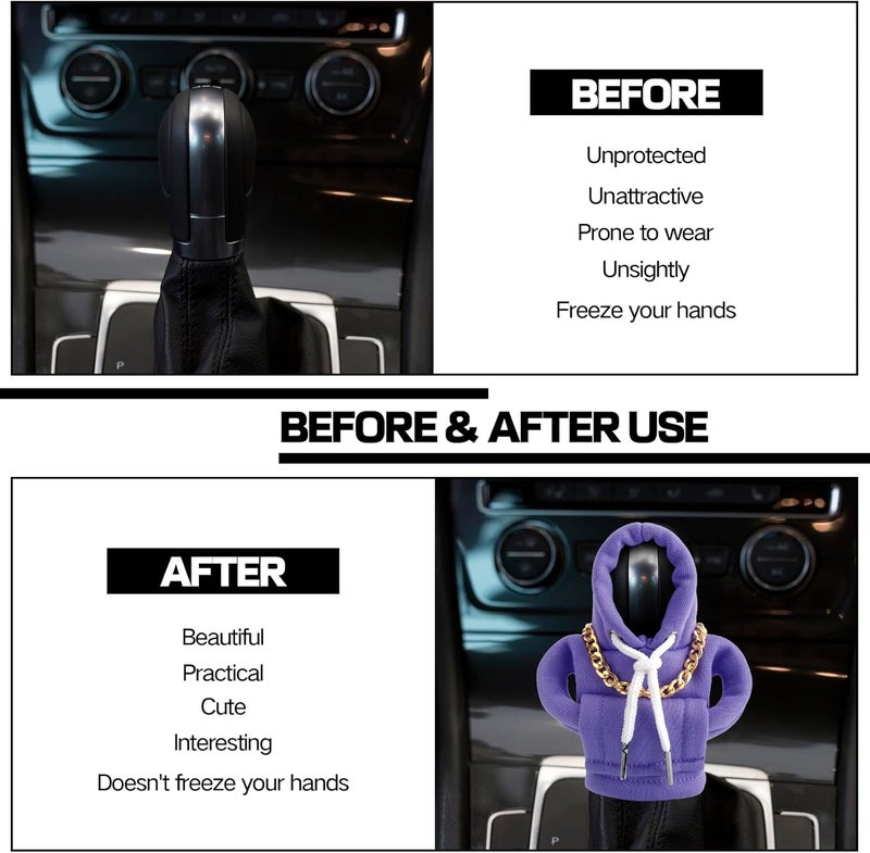 PLALEI Gear Shift Hoodie, Funny Car Gear Shift Cover, Cute Car Shift Knob Hoodie, Automotive Interior Accessories, Universal Fit Knob Cover Gift (Purple) - Image 4